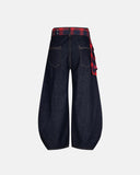 Check Patched Baggy Barrel Jeans | Inflation Streetwear