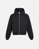 Black Boxy Full Zip Up Hoodies | Inflation Streetwear