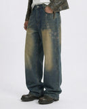 Acid Wash Rhinestone Chain Baggy Jeans | Inflation Streetwear