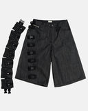 multi strap utility denim shorts streetwear