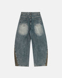 Leopard Patchwork Wide Leg Denim Jeans | Inflation Streetwear