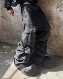Double Waist Embroidered Baggy Cargo Jeans | Inflation Streetwear