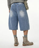 Star Rhinestone Longline Denim Shorts | Inflation Streetwear