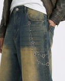 Acid Wash Rhinestone Chain Baggy Jeans | Inflation Streetwear
