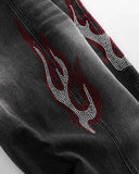 Flame Graphic Rhinestone Barrel Jeans | Inflation Streetewear