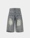 washed black denim jorts rhinestone detail