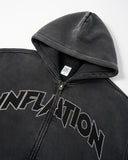 Totem Rhinestone Acid Wash Zip Up Hoodies | Inflation Streetwear