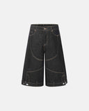 Deconstructed raw denim jorts with wide-leg fit
