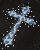 Cross Rhinestone Embroidered Baggy Jeans | Inflation Streetwear