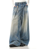 Distressed Pleated Whisker Texture Barrel Jeans | Inflation Streetwear
