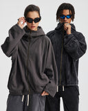 Distressed Stiching Aicd Wash Zip Up Hoodies | Inflation Streetwear