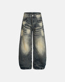 Distressed Whisker Wash Effect Baggy Jeans | Inflation Streetwear
