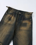 Dirty Wash Rhinestone Baggy Jeans | Inflation Streetwear