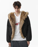 Faux Fur Hooded Green Padded Jacket | INFLATION Streetwear