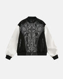 Faux Leather Cross Embroidery Bomber Jacket | Inflation Streetwear