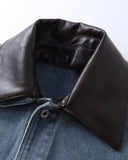 Leather Collar Washed Denim Jacket | Inflation Streetwear