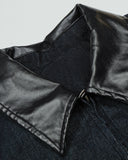 PU Leather Collar Raw Denim Jacket | INFLATION Streetwear