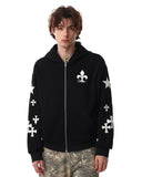 Cross PU Patch Embroidery Zip Up Hoodies | Inflation Streetwear