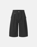 inflation pinstripe pleated tailored shorts front view wide leg