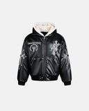 PU Leather Embroidered Faux Fur Jacket | Inflation Streetwear