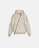 Diagonal Zipper Acid-Washed Hoodie | INFLATION Streetwear