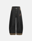 Leopard Pactchwork Embroidery Baggy Jeans | Inflation Streetwear