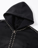 Monkey Washed Rhinestone Studded Zip Up Hoodie | Inflation Streetwear
