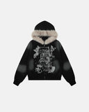 Faux Fur Collar Dirty Wash Zip Up Hoodies | Inflation Streetwear