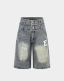double waistband baggy denim shorts streetwear