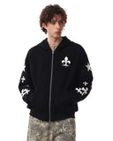 Cross PU Patch Embroidery Zip Up Hoodies | Inflation Streetwear