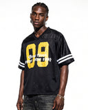 Breathable mesh jersey with satin panel details