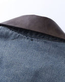 Leather Collar Washed Denim Jacket | Inflation Streetwear