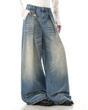 Distressed Pleated Whisker Texture Barrel Jeans | Inflation Streetwear