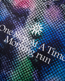 Close-up of "Morning Run" typography and digital print on breathable