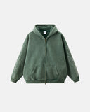 Rhinestone Distressed Washed Zip Up Hoodies | Inflation Streetwear