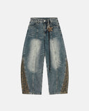 Leopard Patchwork Wide Leg Denim Jeans | Inflation Streetwear