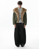 Faux Fur Hooded Green Padded Jacket | INFLATION Streetwear