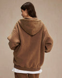 INFLATION Washed Distressed Fleece Zip Up Hoodies