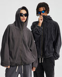 Distressed Stiching Aicd Wash Zip Up Hoodies | Inflation Streetwear