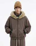 Faux Fur Collar Distressed Zip Up Hoodies | Inflation Streetwear