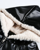 PU Leather Embroidered Faux Fur Jacket | Inflation Streetwear