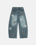 Acid Washed Star Embroidered Barrel Jeans | Inflation Streetwear