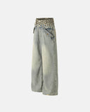Leopard Pactchwork Double Waist Baggy Jeans | Inflation Streetwear