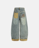 Leopard Pactchwork Embroidery Baggy Jeans | Inflation Streetwear