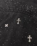 Starry Cross Rhinestone Washed Denim Shirt | Inflation Streetwear