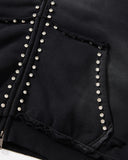 Monkey Washed Rhinestone Studded Zip Up Hoodie | Inflation Streetwear