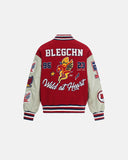 PU Leather Patchwork Embroidery Varsity Jacket | Inflation Streetwear