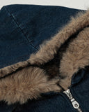 Faux Fur Hooded Padded Denim Jacket | INFLATION Streetwear
