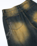 Acid Wash Rhinestone Chain Baggy Jeans | Inflation Streetwear