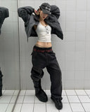 Double Waist Embroidered Baggy Cargo Jeans | Inflation Streetwear